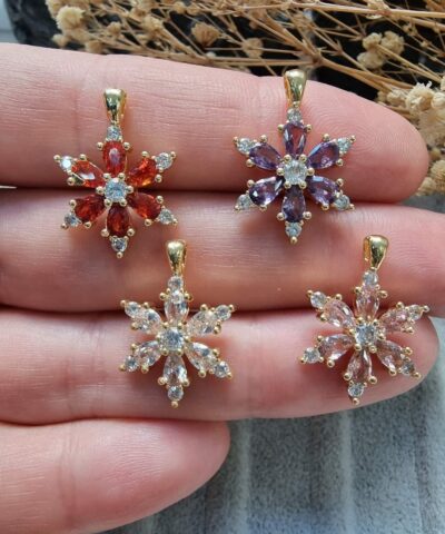 Aster Çiçeği Zirkon Taşlı Kolye Ucu