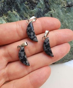 Ay Şekilli Karlı Obsidyen Taşı Kolye Ucu