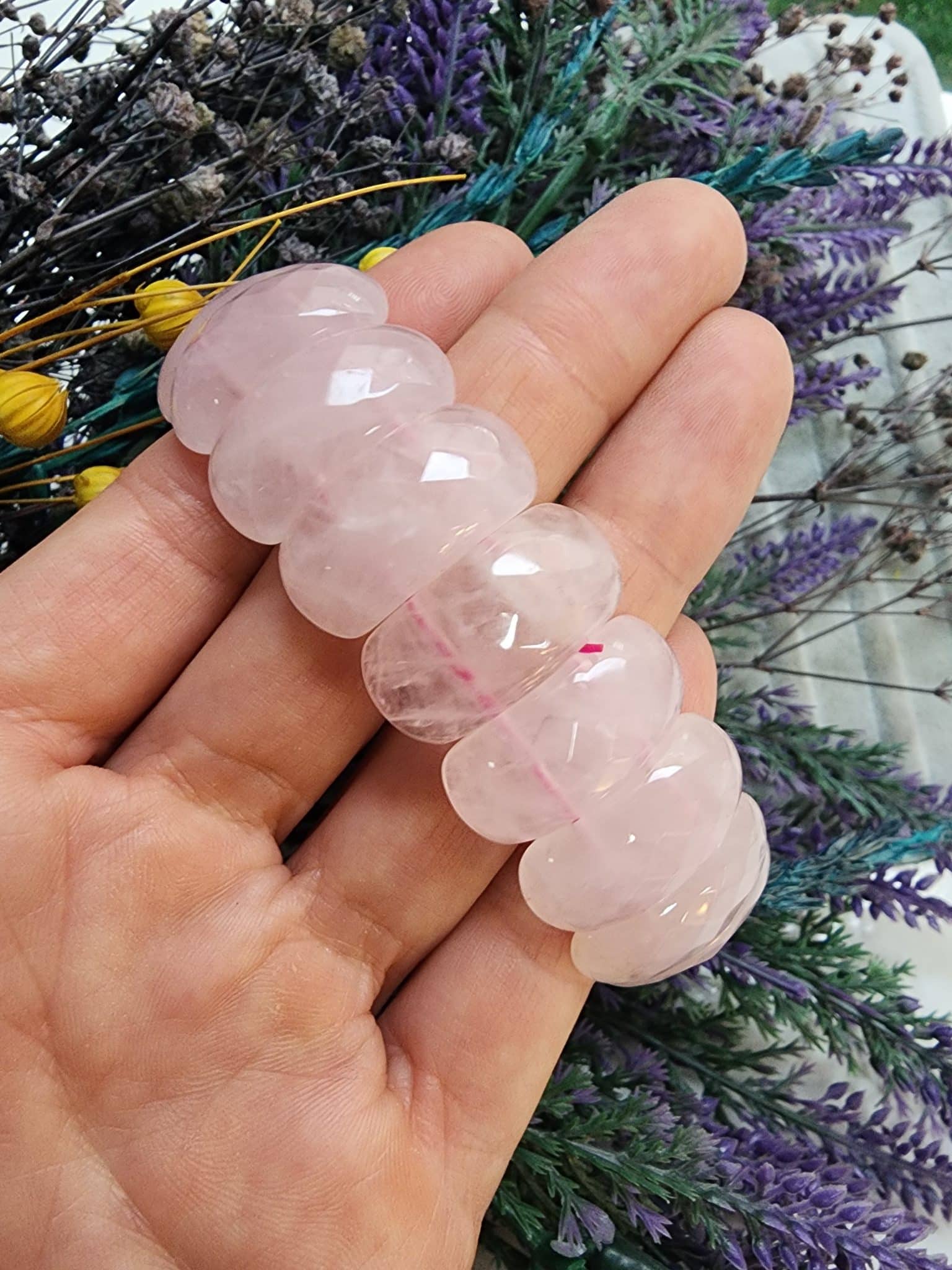 Bileklik Pembe Kuvars Doğal Taş