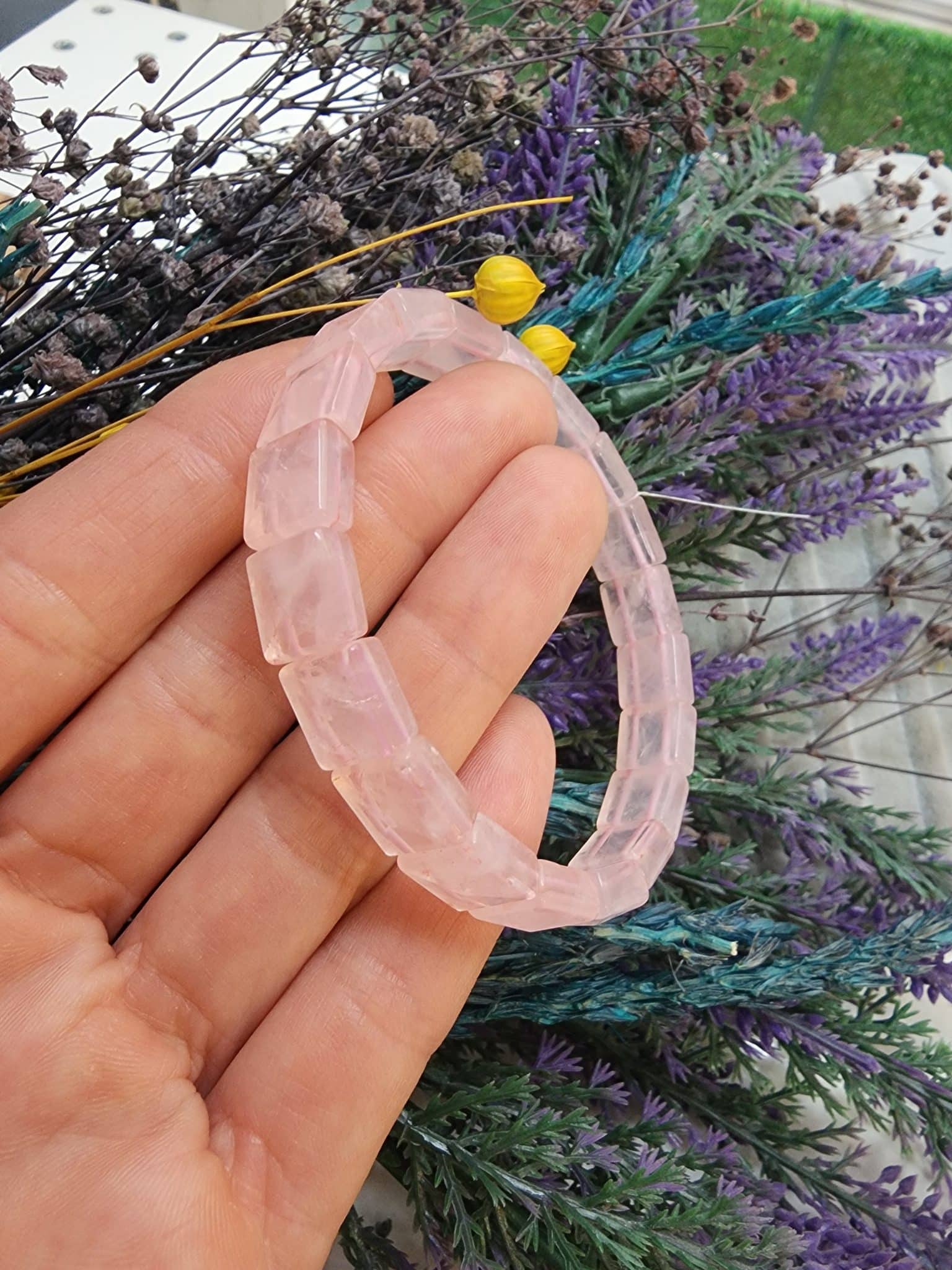Bileklik Pembe Kuvars Doğal Taş