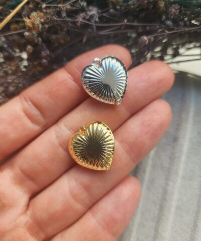 Çizgili Kalp 3D Altın Kaplama Kolye Ucu