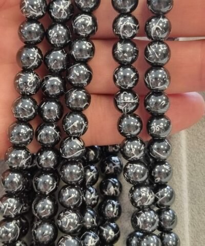 8 MM Çizgili Siyah Hematit Doğal Taş