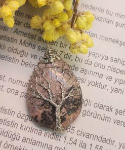 Damarlı Damla Rodonit Taşı Kolye Ucu