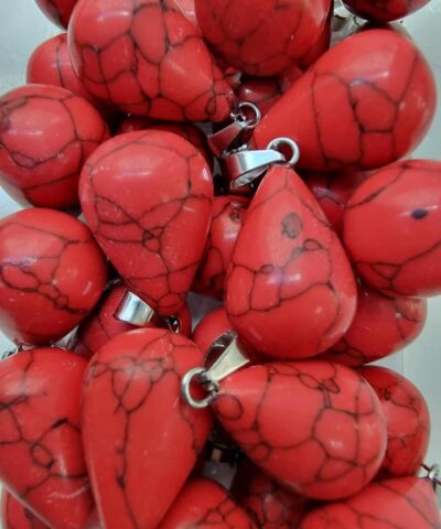 Damla Dogal Tas Kolye Ucu Kirimizi Turkuaz