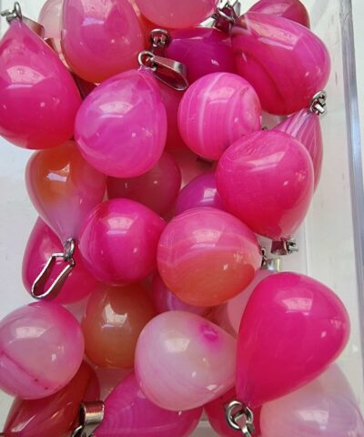 Damla Dogal Tas Kolye Ucu Pembe Akik