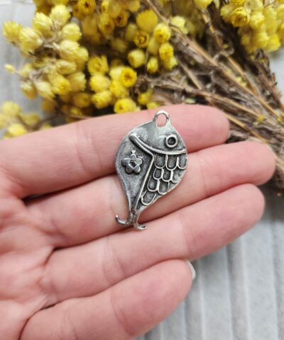 Desenli Balık Kolye Ucu - Gümüş