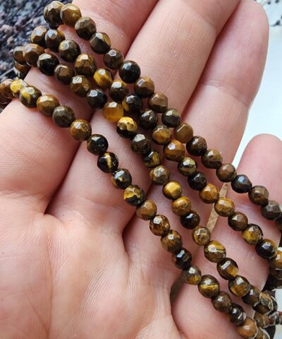 Fasetli Kahve Kaplan Gozu Aa Dogal Tas Dizi 4 Mm