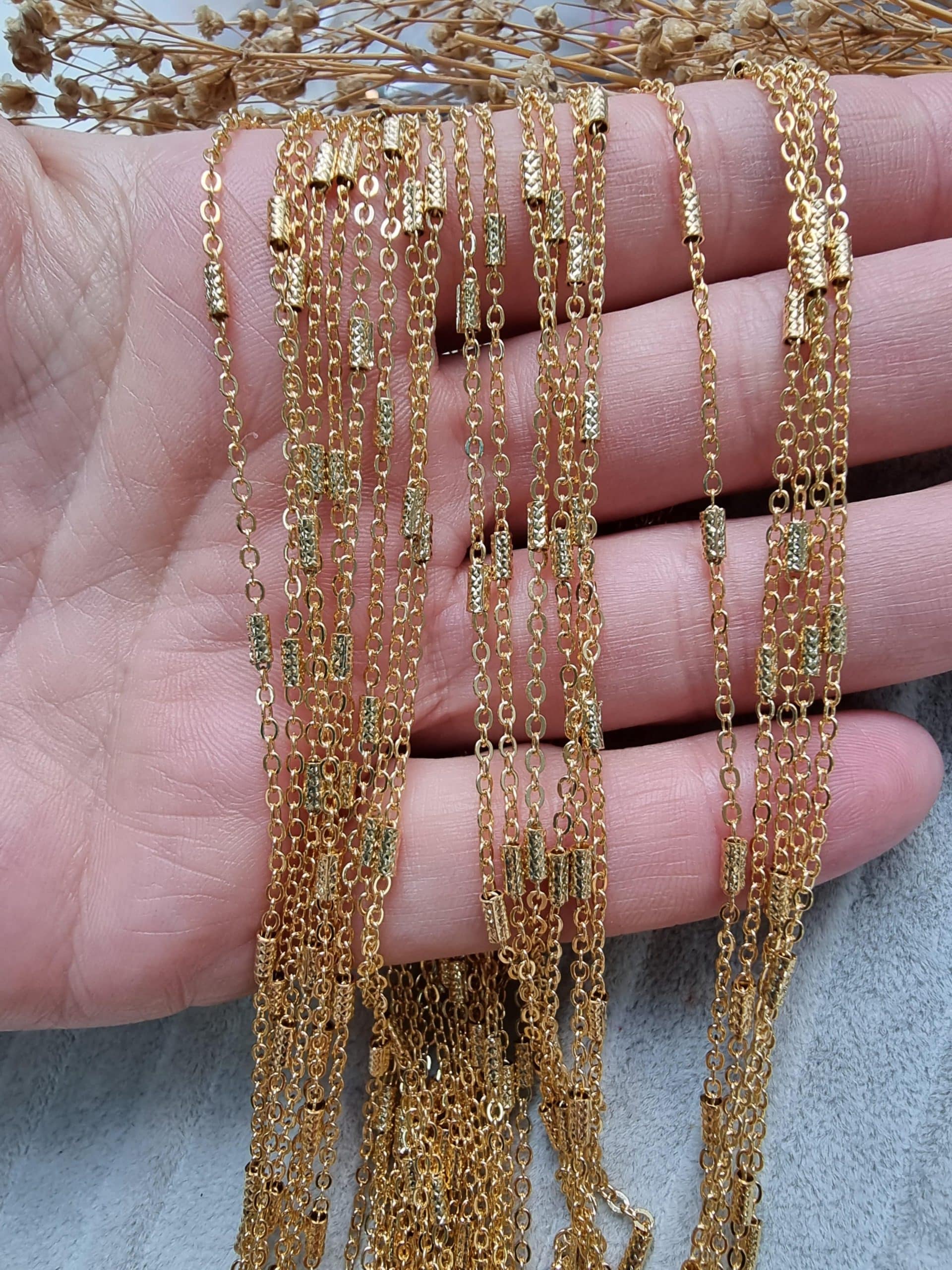 Halka Ve Boru Desenli Zincir Gold