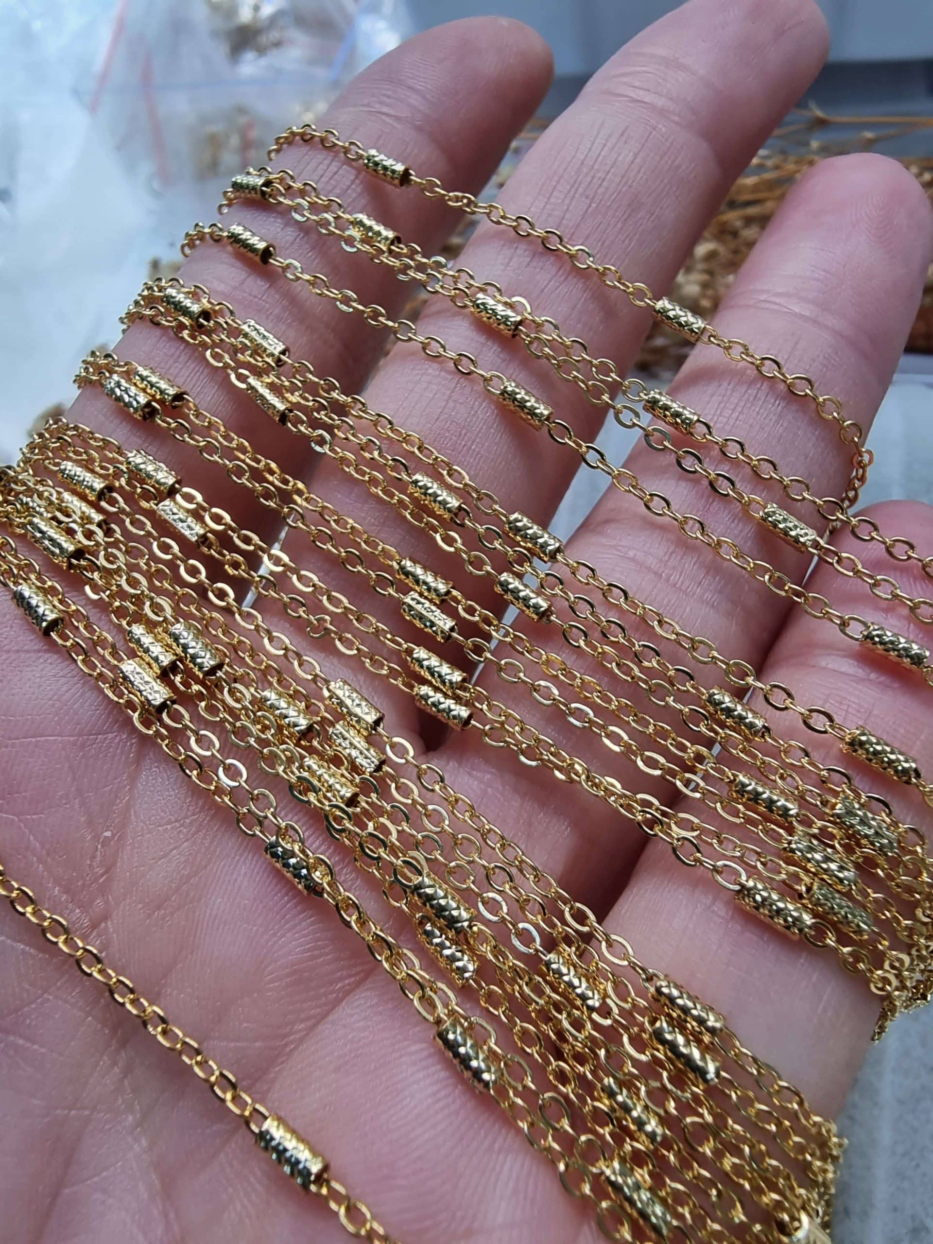 Halka Ve Boru Desenli Zincir Gold