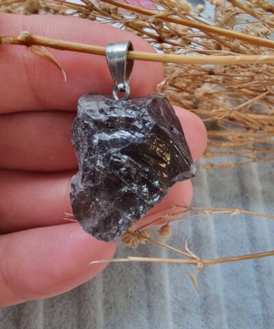 Ham Kutle Dogal Tas Kolye Ucu Dumanli Kuvars