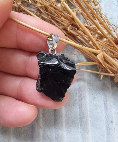Ham Kutle Dogal Tas Kolye Ucu Obsidyen