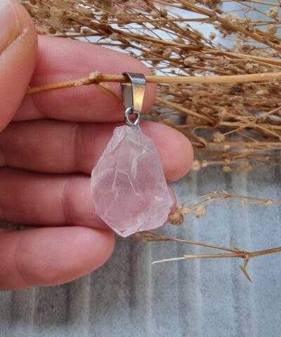 Ham Kutle Dogal Tas Kolye Ucu Pembe Kuvars