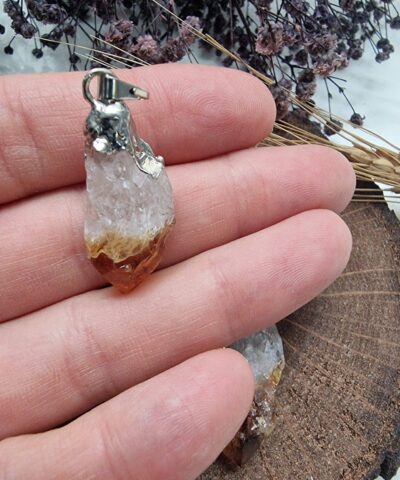 Ham Sitrin Dogal Tas Kolye Ucu Rodyum