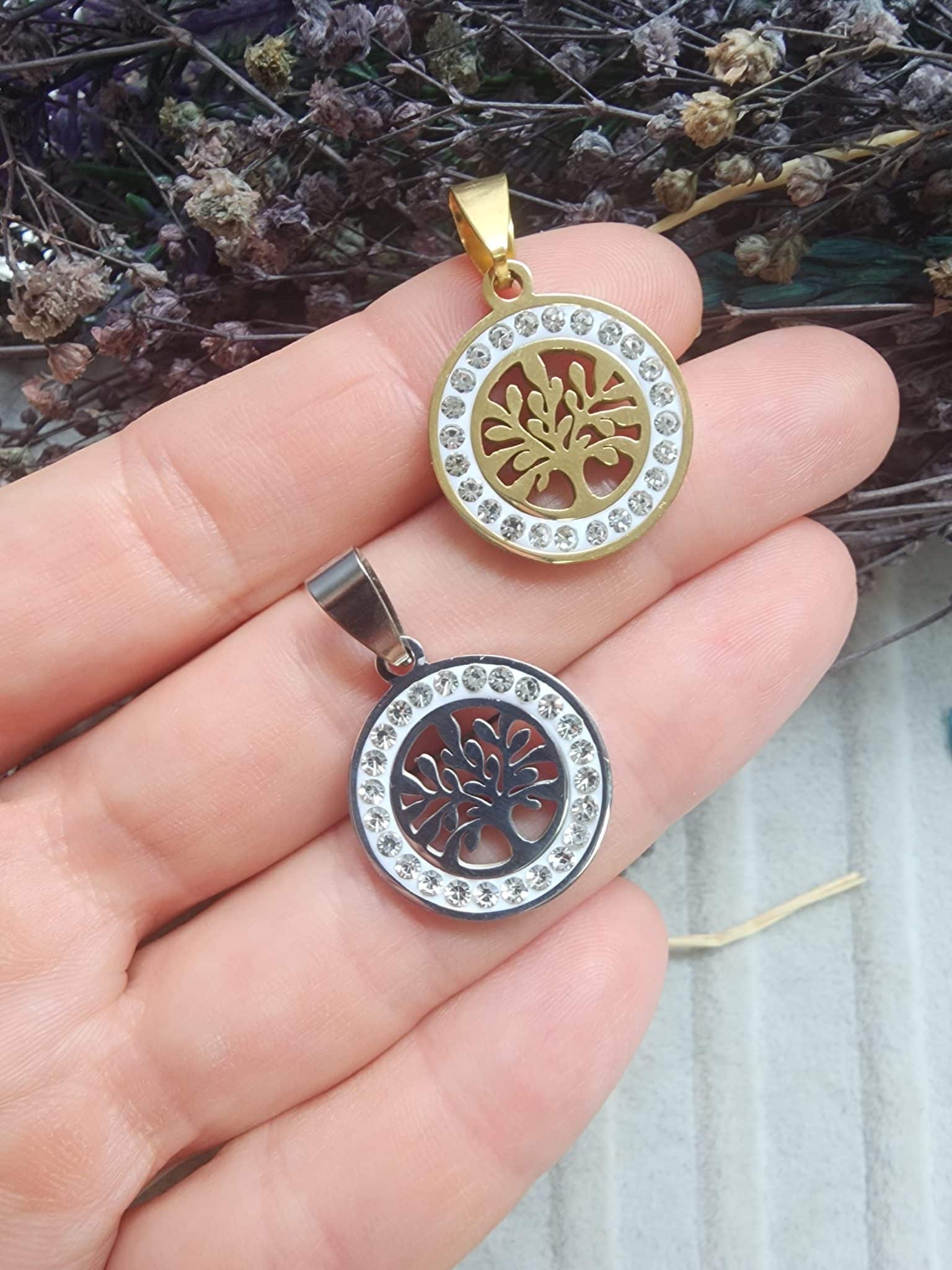 Hayat Ağacı Zirkon Taşlı Çelik Kolye Ucu