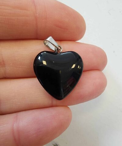 Kalp Dogal Tas Kolye Ucu Obsidyen Scaled