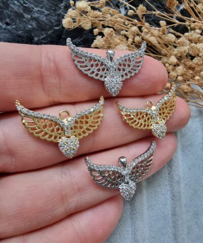 Kalpli Kanatlar Zirkon Tasli Kolye Ucu