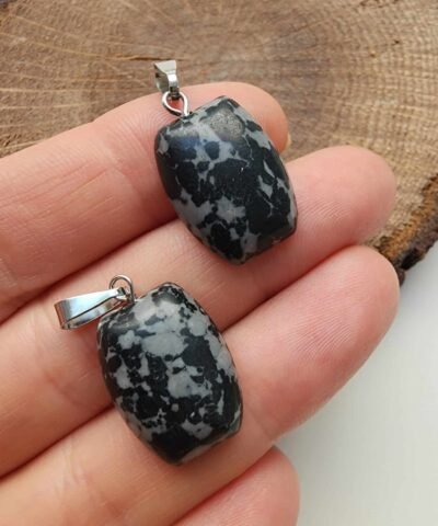 Karlı Obsidyen Taşı Kolye Ucu