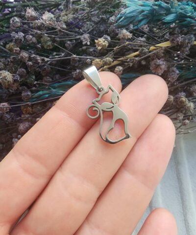 Kedi Zirkon Taşlı Çelik Kolye Ucu - 502