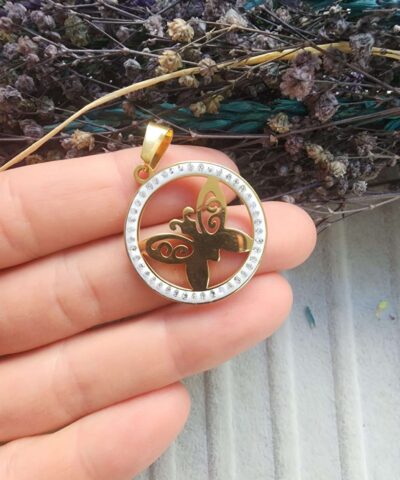 Kelebek Şekilli Zirkon Taşlı Çelik Kolye Ucu - 501