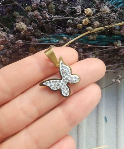 Kelebek Yıldızlı  Zirkon Taşlı Çelik Kolye Ucu - 501