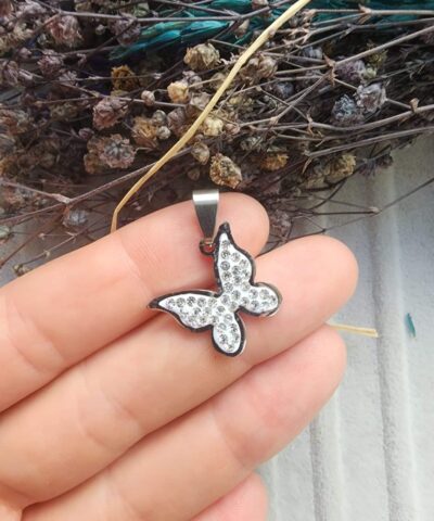 Kelebek Yıldızlı  Zirkon Taşlı Çelik Kolye Ucu - 502