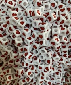 6 mm Kırmızı Kalp Desenli Küp Zar
