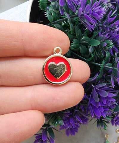Kirmizi Kalp Yuvarlak Kolye Ucu 2