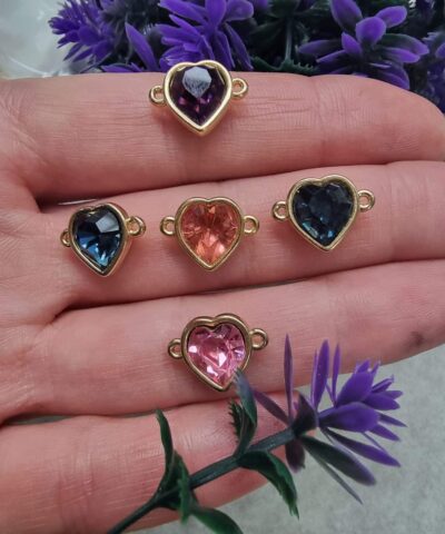 Kristal Tasli Kalp Cift Kulplu Taki Malzemesi