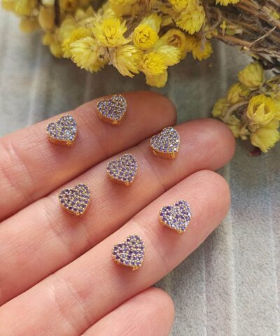 Lila Zirkon Taşlı Kalp