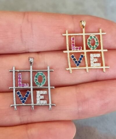 Love Zirkon Renkli Taşlı Kolye Ucu