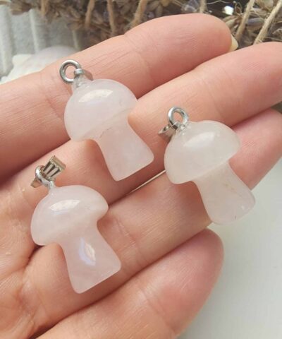 Mantar Pembe Kuvars Tasi Kolye Ucu