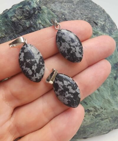 Mekik Karlı Obsidyen Taşı Kolye Ucu