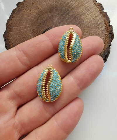 Midye Mavi Zirkon Taşlı Kolye Ucu