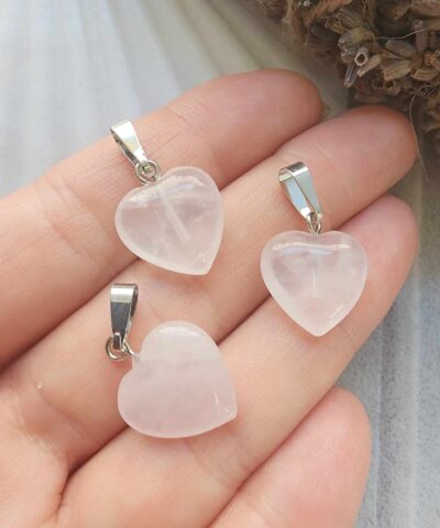 Mini Kalp Pembe Kuvars Tasi Kolye Ucu 2