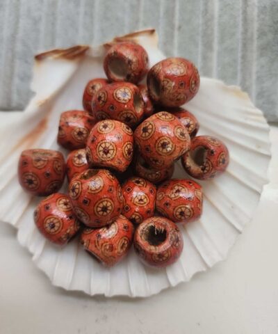 Motifli Oval Kahve Ahsap Tahta Boncuk 16 Mm