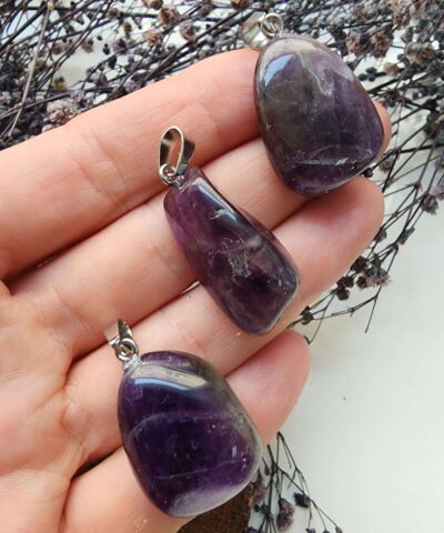 Oval Ametist Dogal Tas Kolye Ucu 7