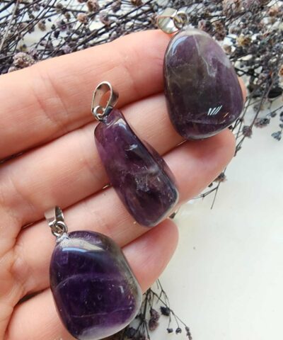 Oval Ametist Dogal Tas Kolye Ucu 8