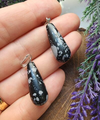 Oval Damla Karli Obsidyen Tasi Kolye Ucu 2