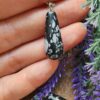 Oval Damla Karli Obsidyen Tasi Kolye Ucu 3