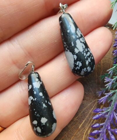 Oval Damla Karli Obsidyen Tasi Kolye Ucu