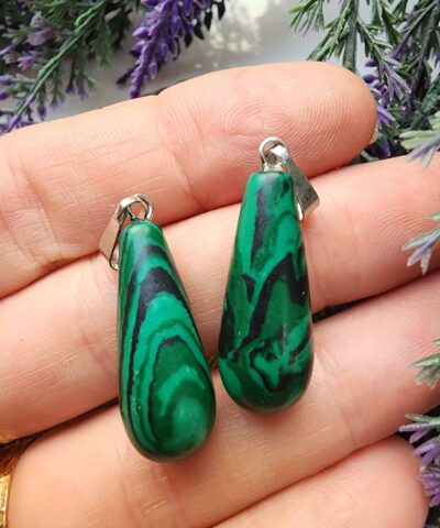 Oval Damla Malahit Tasi Kolye Ucu