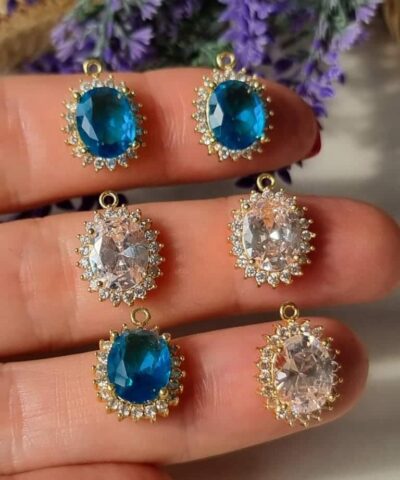 Oval Kristal Zirkon Tasli Kolye Ucu 14 Mm 3