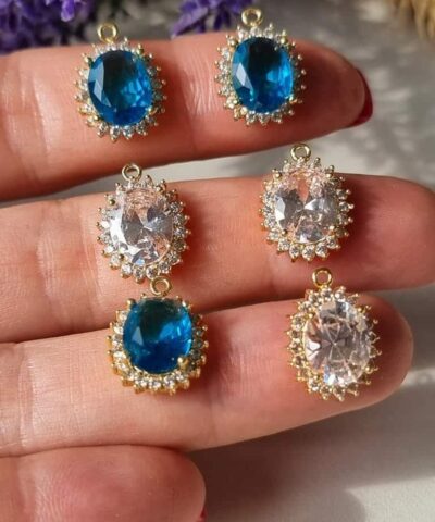 Oval Kristal Zirkon Tasli Kolye Ucu 14 Mm