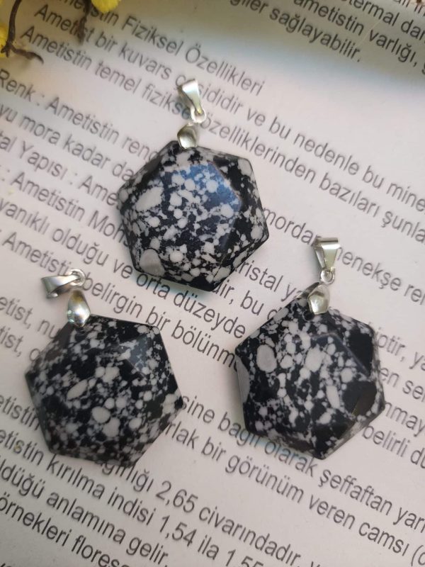 Petek Karlı Obsidyen Taşı Kolye Ucu - Görsel 2