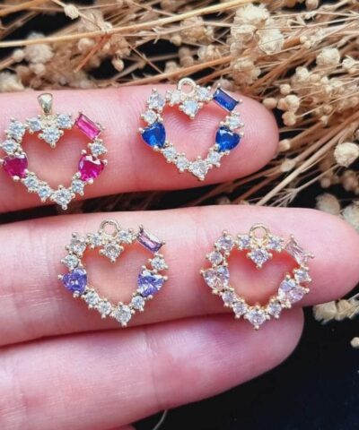 Renkli Zirkon Tasli Kalp Kolye Ucu 2