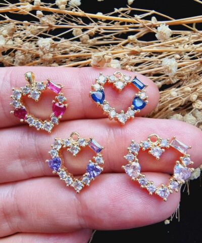 Renkli Zirkon Tasli Kalp Kolye Ucu 3