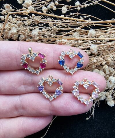 Renkli Zirkon Tasli Kalp Kolye Ucu 4