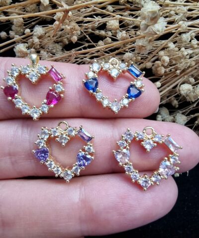 Renkli Zirkon Tasli Kalp Kolye Ucu
