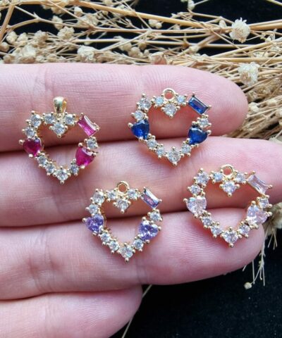 Renkli Zirkon Tasli Kalp Kolye Ucu 5