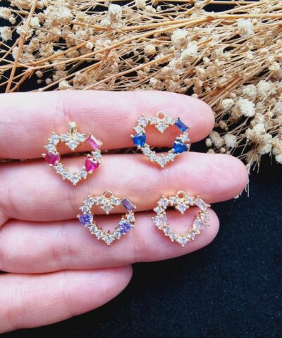 Renkli Zirkon Tasli Kalp Kolye Ucu 6